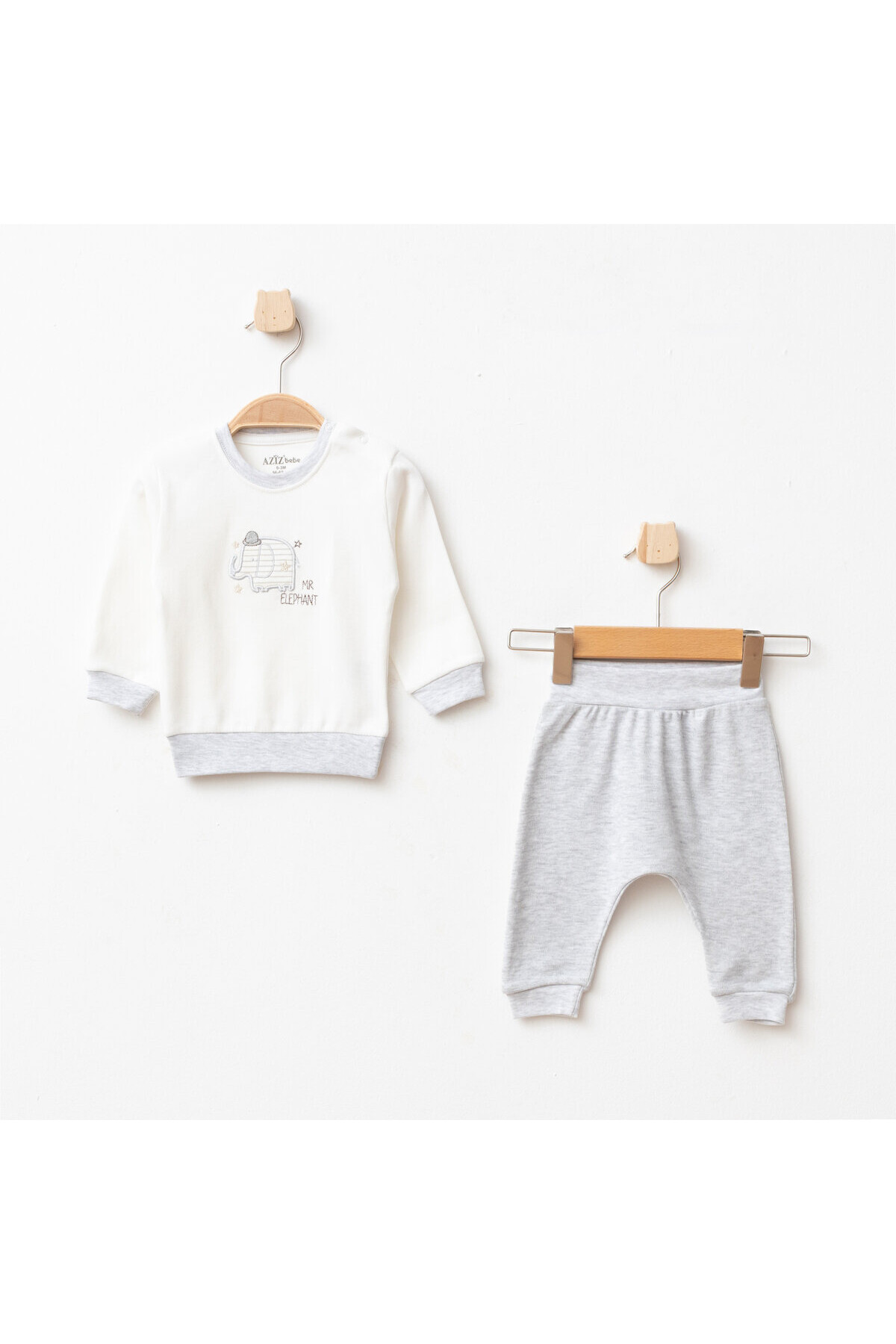 Erkek Bebek Animal Nakışlı % 100 Pamuk Sweatshirt Pantolon 2  li Alt Üst Bebek Takımı 3 Ay-24 Ay