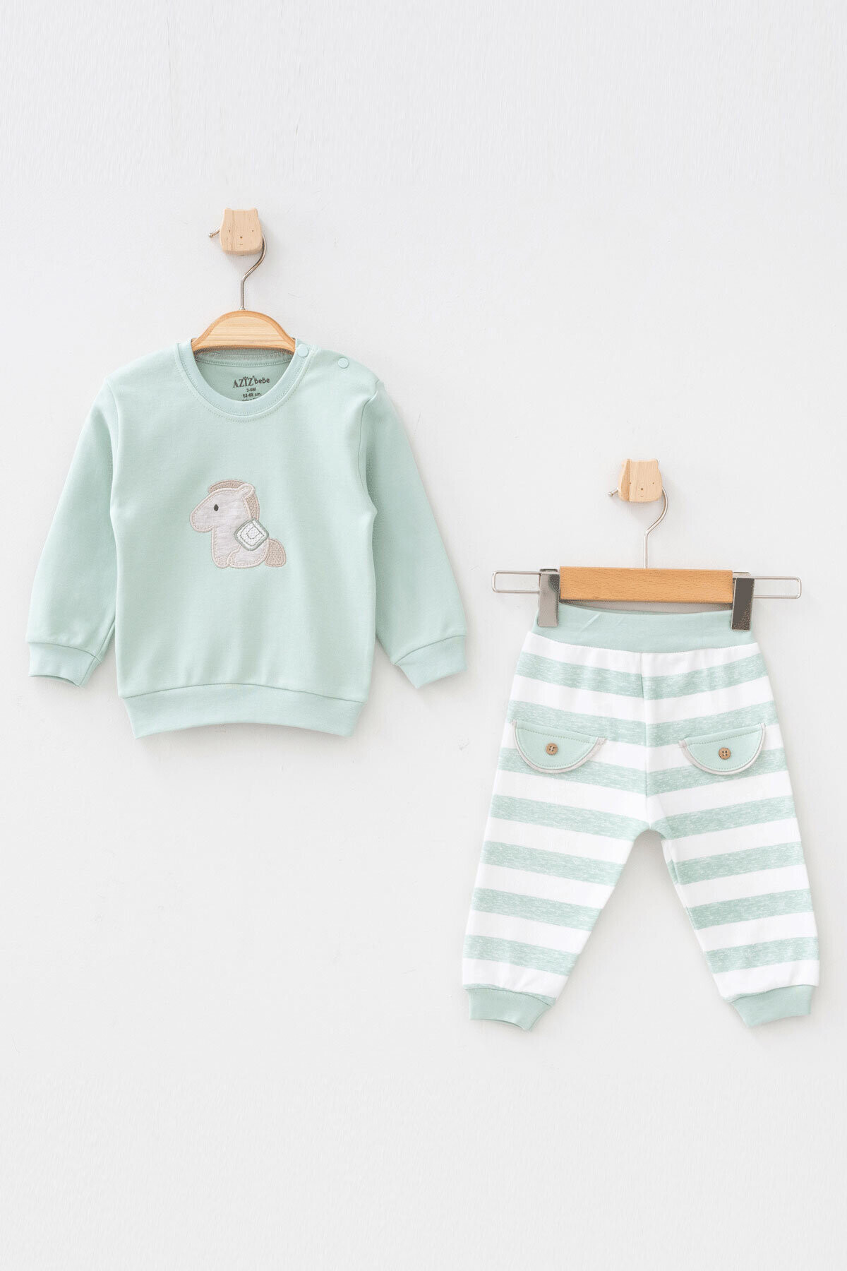 Erkek Bebek At Nakışlı Sweatshirt Pantolon 2  li Alt Üst Bebek Takımı 3 Ay - 36 Ay