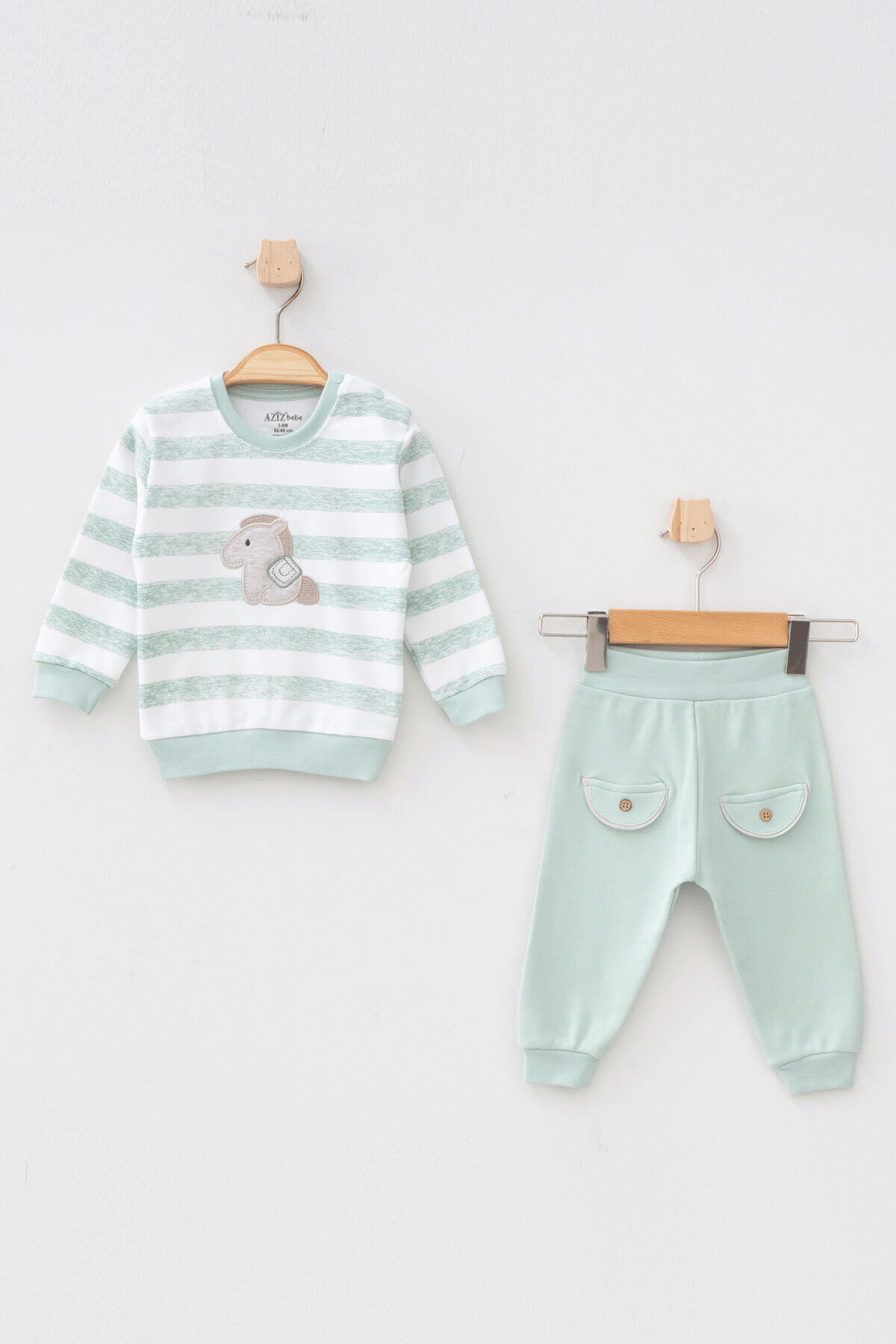 Erkek Bebek At Nakışlı Sweatshirt Pantolon 2  li Alt Üst Bebek Takımı 3 Ay - 36 Ay