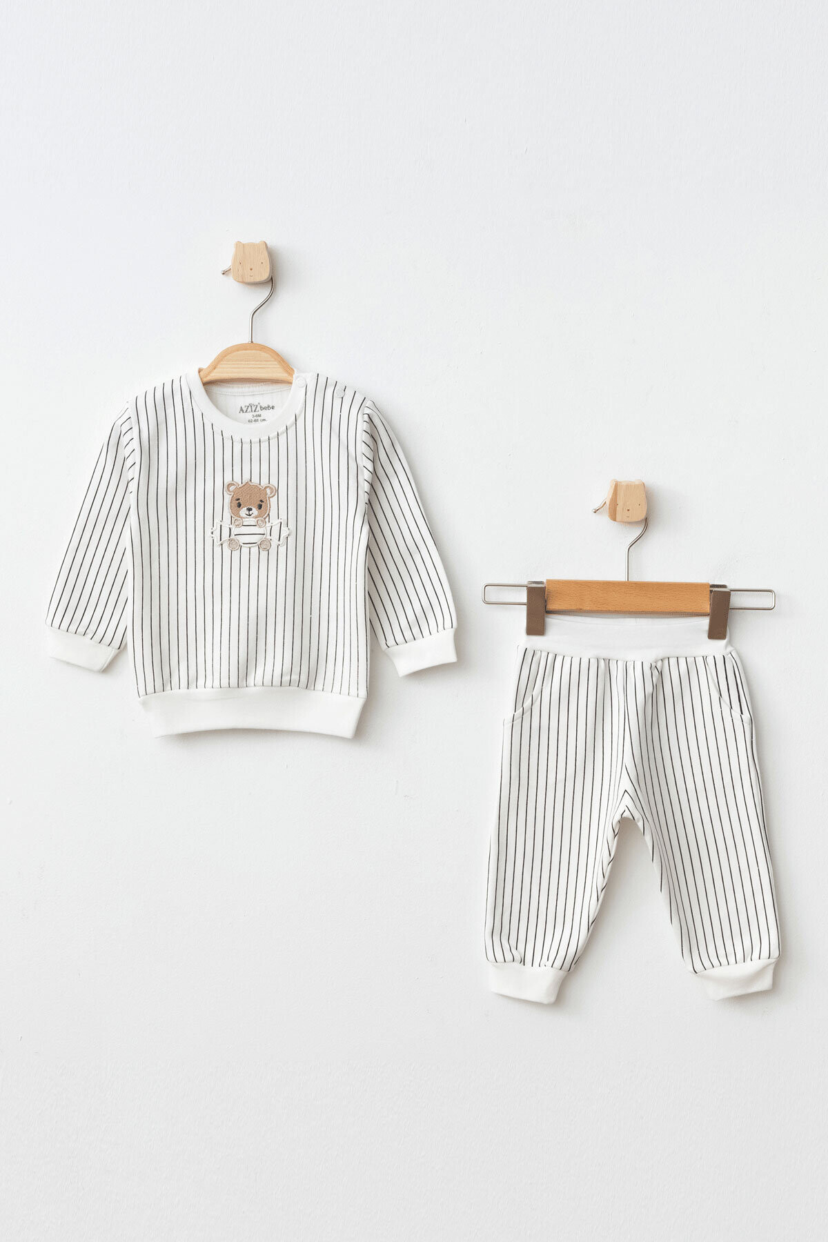Erkek Bebek Ayı Nakışlı Sweatshirt Pantolon 2  li Alt Üst Bebek Takımı 3 Ay - 36 Ay
