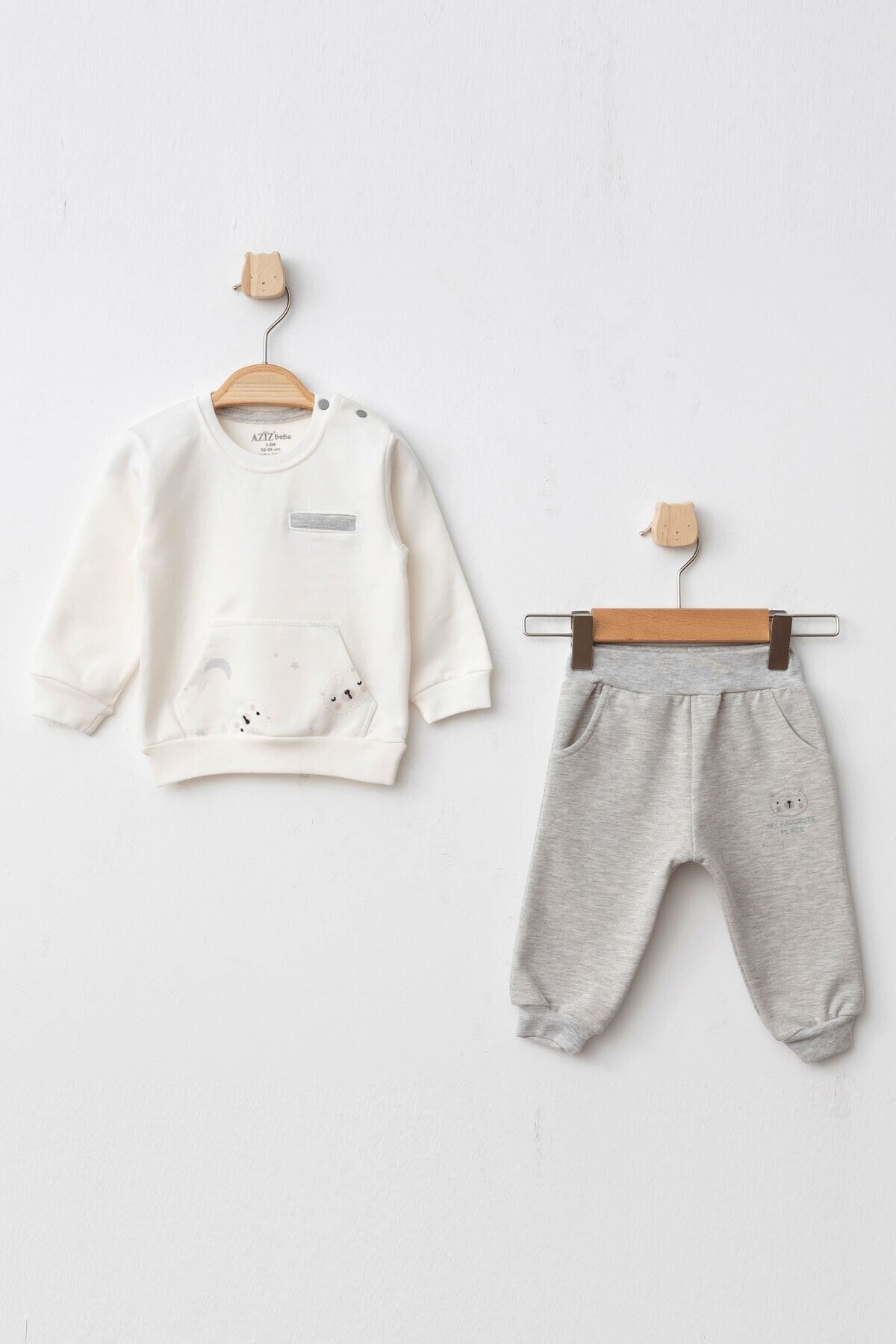 Erkek Bebek Desenli Sweatshirt Pantolon 2  li Alt Üst Bebek Takımı 3 Ay - 36 Ay