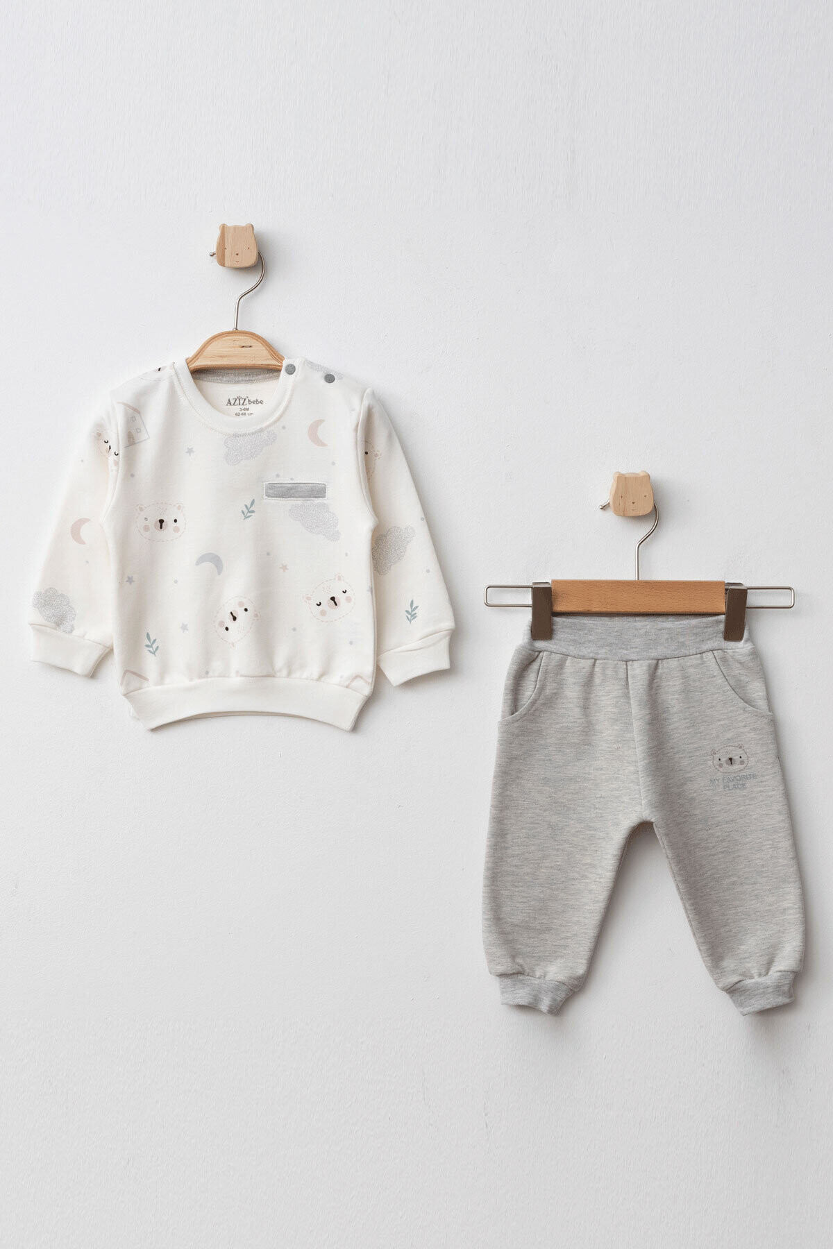 Erkek Bebek Desenli Sweatshirt Pantolon 2  li Alt Üst Bebek Takımı 3 Ay - 36 Ay