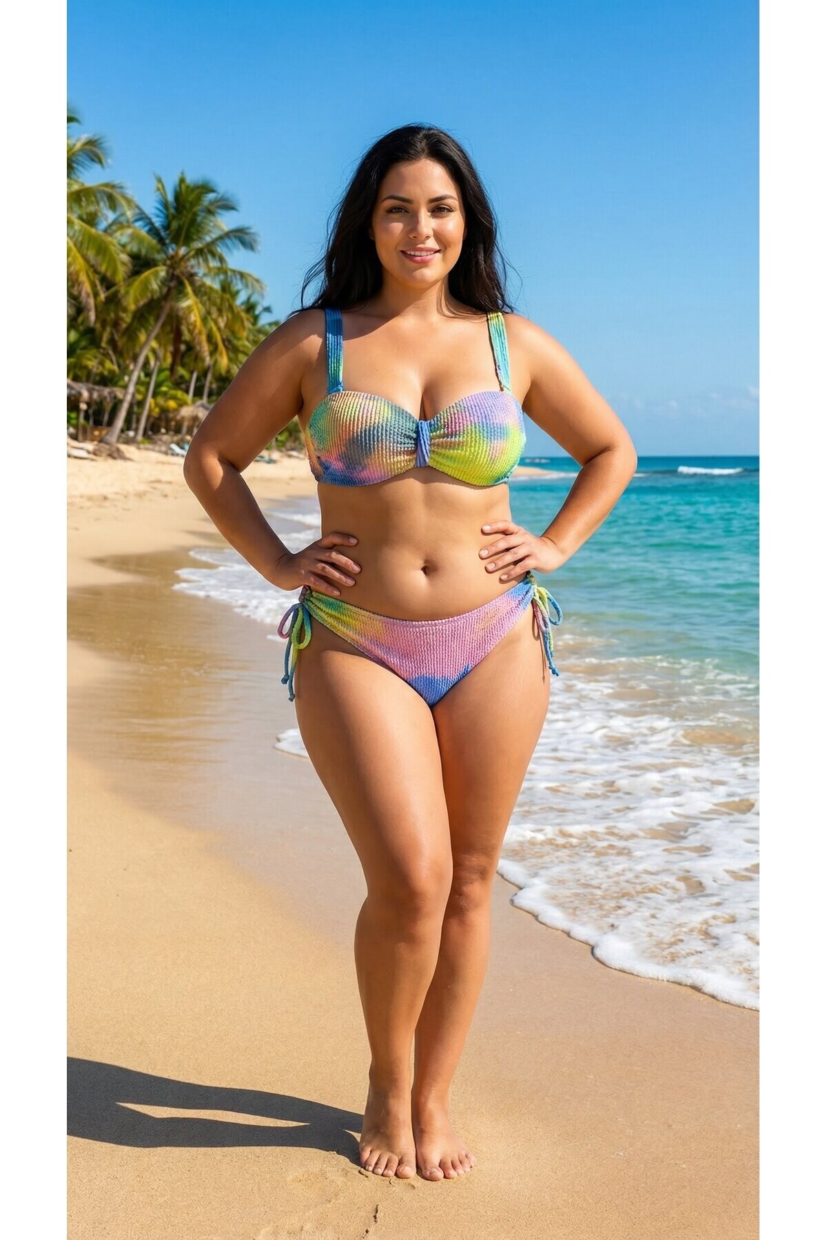 Kadın Çok Renkli Yüksek Bel Toparlayıcı Bikini Takım PLD24S-3028
