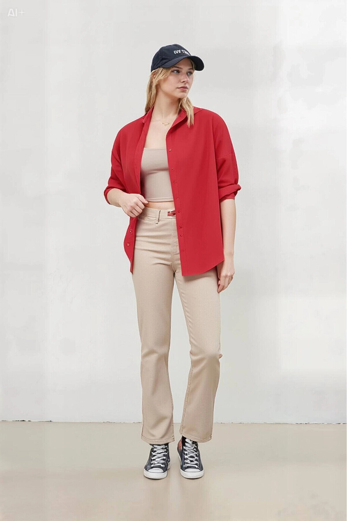 Kadın NAR Çiçeği Oversize Uzun Basic Gömlek PLD22W-3118