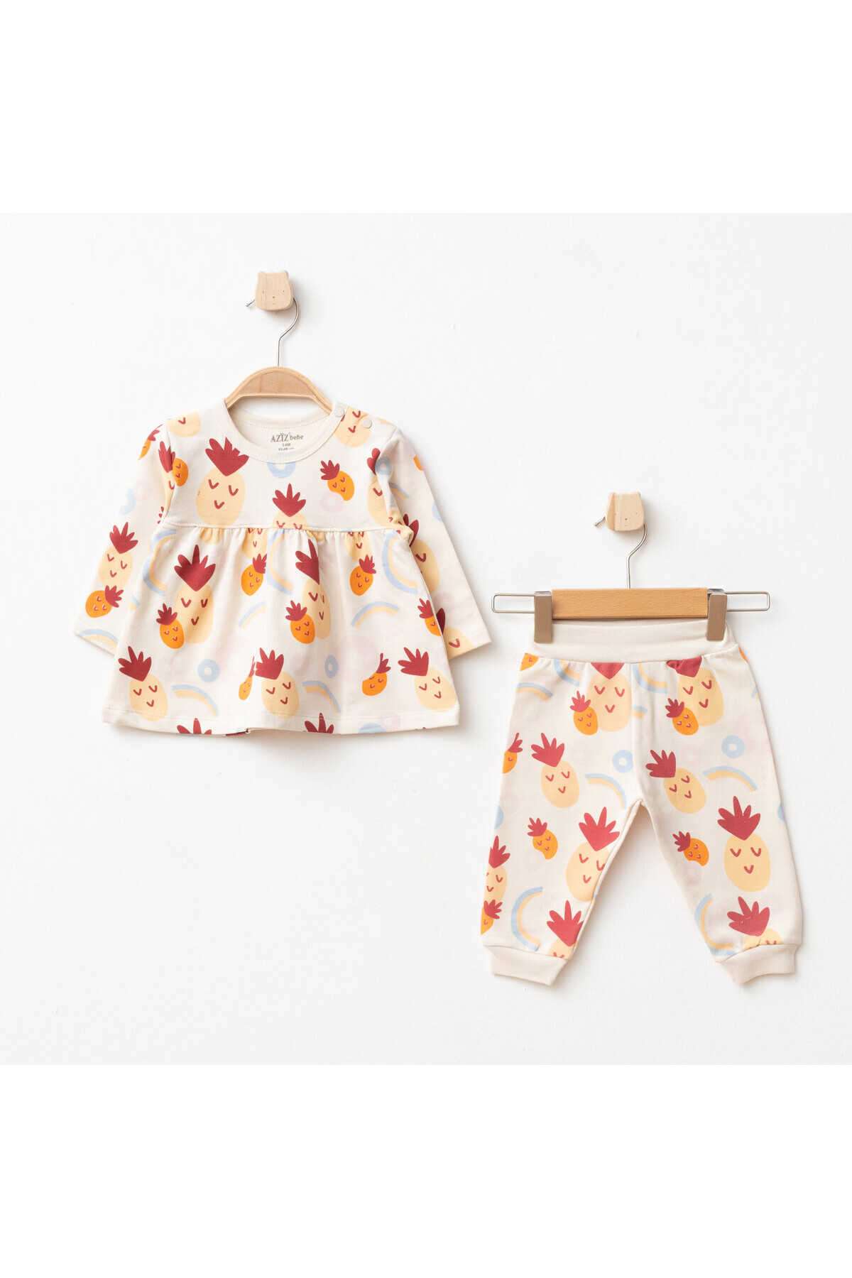 Kız Bebek Ananas Desenli % 100 Pamuk Sweatshirt Pantolon 2  li Alt Üst Bebek Takımı 3 Ay-36 Ay