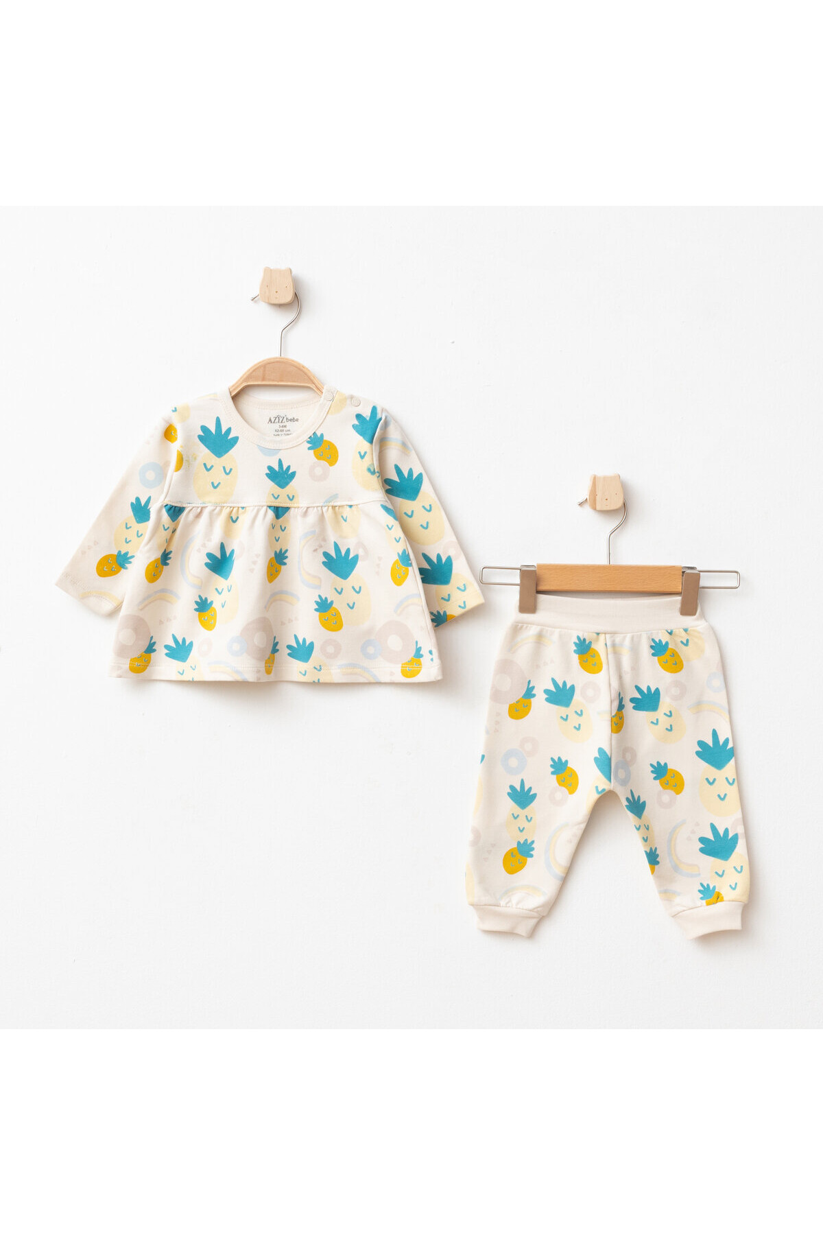 Kız Bebek Ananas Desenli % 100 Pamuk Sweatshirt Pantolon 2  li Alt Üst Bebek Takımı 3 Ay-36 Ay