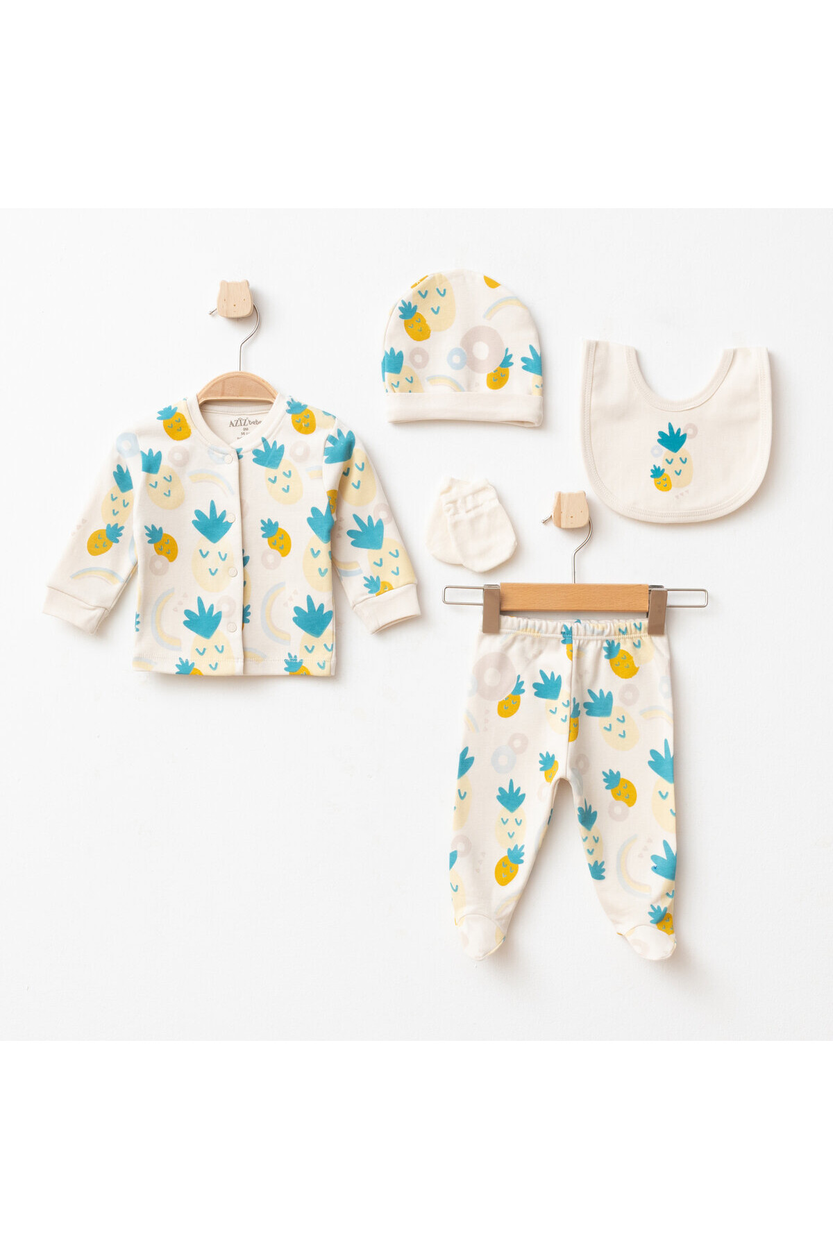 Kız Bebek Ananas Desenli 5  Li Hastane Çıkış Seti 0 Ay - 3 Ay