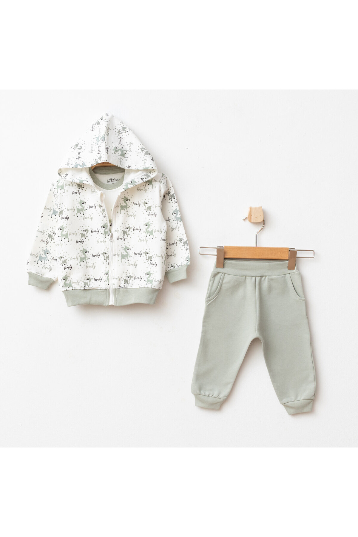 Kız Bebek Animal Desenli Sweatshirt Pantolon T-shirt 3 lü Alt Üst Bebek Takımı 3 Ay-36 Ay