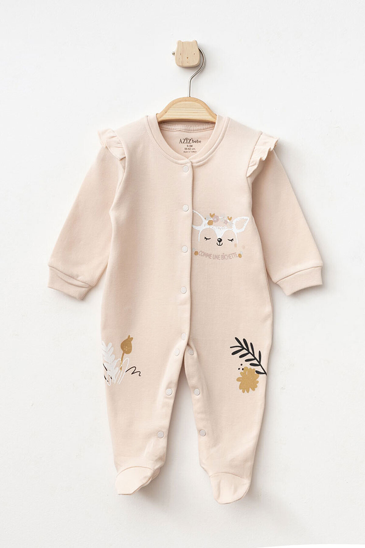 Kız Bebek Çıtçıtlı Desenli Patikli Tulum 0 Ay 6 Ay