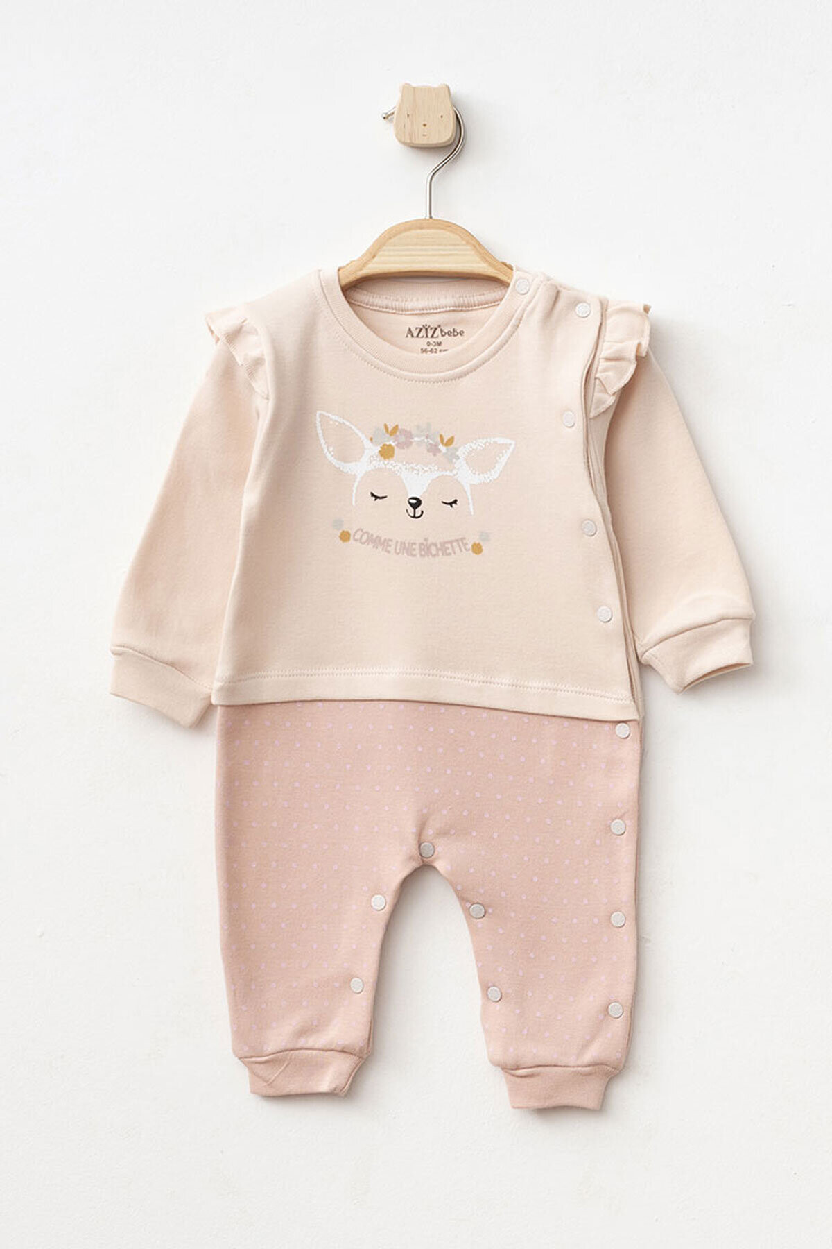 Kız Bebek Çıtçıtlı Desenli Patikli Tulum 0 Ay 6 Ay