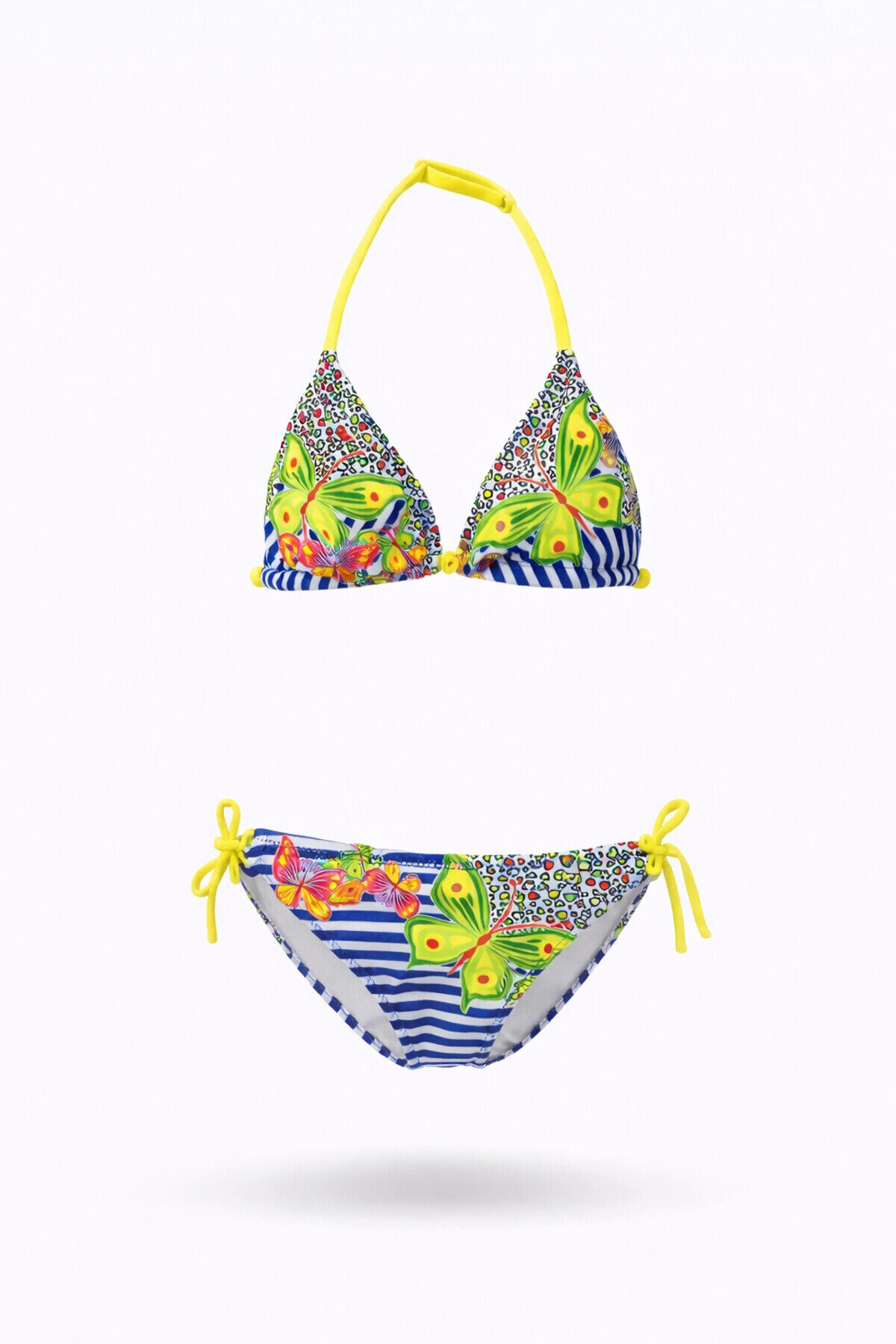 Kız Çocuk Lacivert Kelebek Desenli 2-8 Yaş Üçgen Bikini Takım PLD24S-3006
