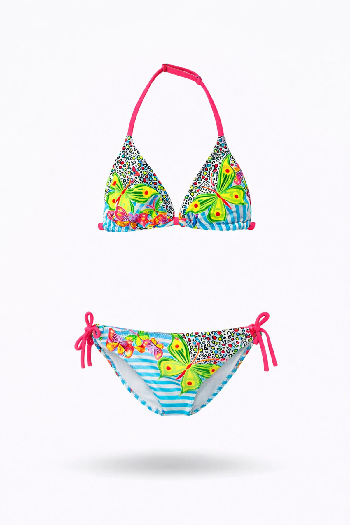 Kız Çocuk Mavi Kelebek Desenli 2-8 Yaş Üçgen Bikini Takım PLD24S-3006