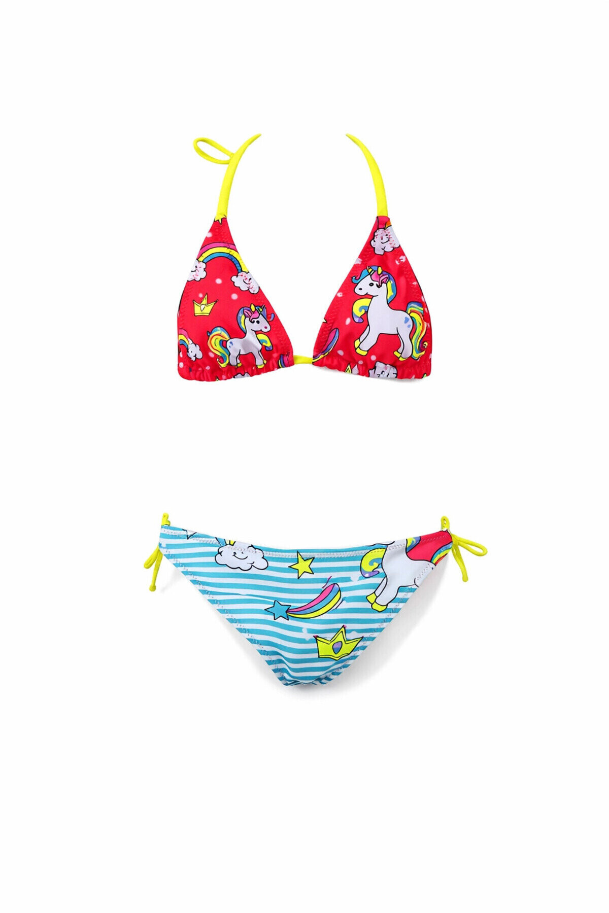 Kız Çocuk Mavi Neon Pembe Unicorn Temalı Bikini Takım PLD25S-3005