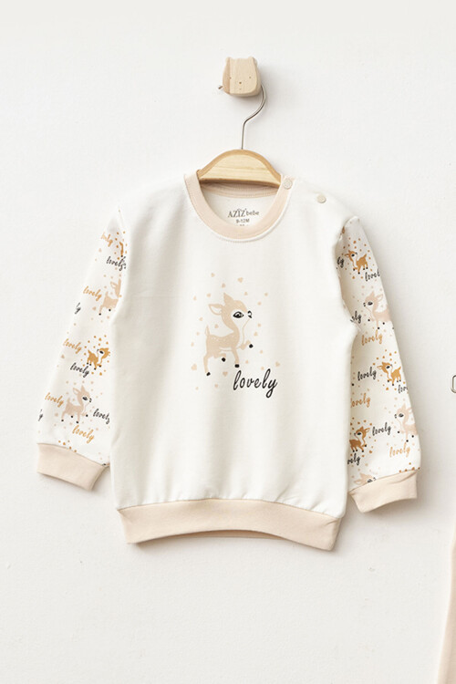 Kız Bebek Animal Desenli Sweatshirt Pantolon 2  li Alt Üst Bebek Takımı 3 Ay - 36 Ay