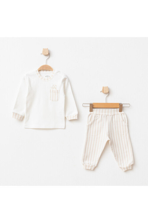 Erkek Bebek Animal Nakışlı Sweatshirt Pantolon T-shirt 3  lü Alt Üst Bebek Takımı 3Ay-36Ay
