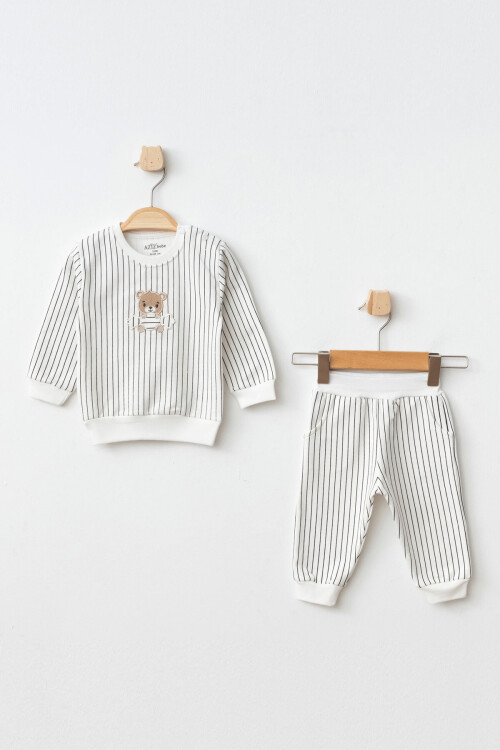 Erkek Bebek Ayı Nakışlı Sweatshirt Pantolon 2  li Alt Üst Bebek Takımı 3 Ay - 36 Ay