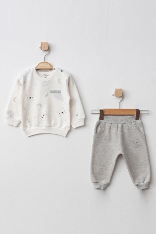 Erkek Bebek Desenli Sweatshirt Pantolon 2  li Alt Üst Bebek Takımı 3 Ay - 36 Ay