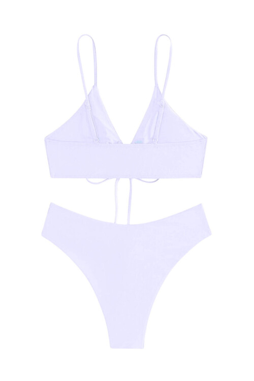 Kadın Beyaz İp Detaylı Astarlı V Kesim Üçgen Bikini Takım PLD24S-3036