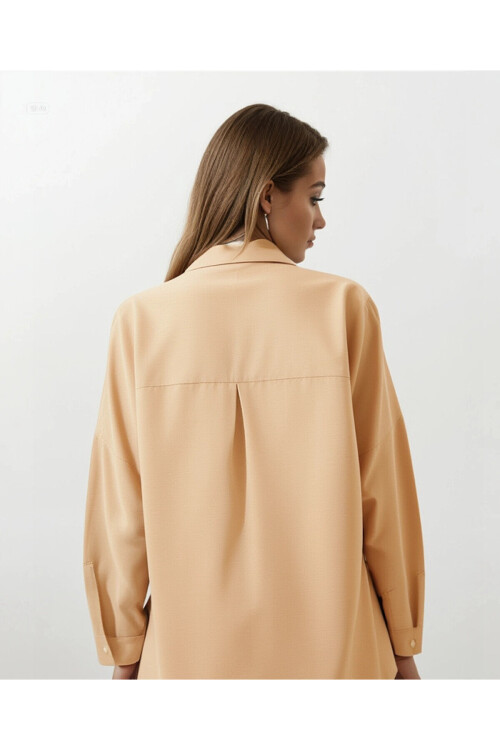 Kadın Bisküvi Oversize Uzun Basic Gömlek PLD22W-3118