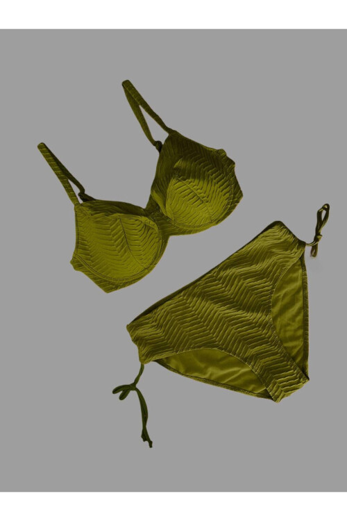 Kadın Haki Desenli Büyük Beden Astarlı Bikini Takım PLD25S-3022