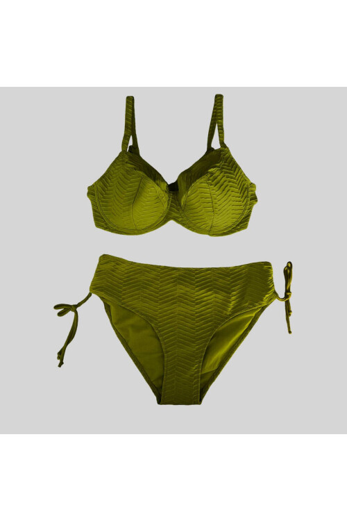 Kadın Haki Desenli Büyük Beden Astarlı Bikini Takım PLD25S-3022
