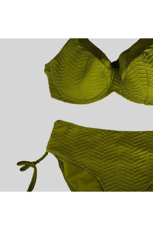 Kadın Haki Desenli Büyük Beden Astarlı Bikini Takım PLD25S-3022