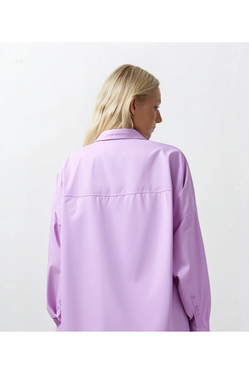 Kadın Lila Oversize Uzun Basic Gömlek PLD22W-3118