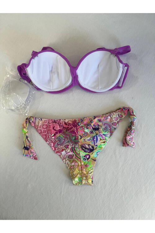 Kadın Lila Taş İşlemeli 3 Parça Bikini Takım PLD25S-3014