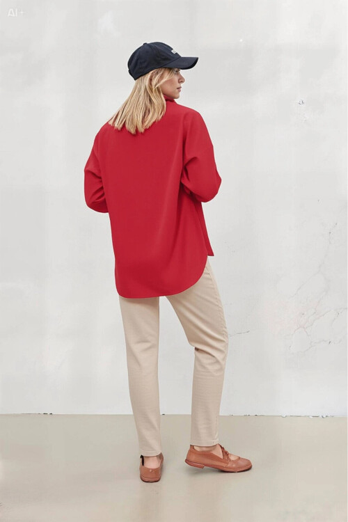 Kadın NAR Çiçeği Oversize Uzun Basic Gömlek PLD22W-3118