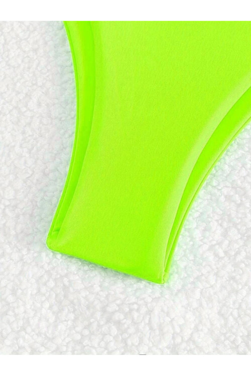 Kadın Neon Yeşil İp Detaylı Astarlı V Kesim Üçgen Bikini Takım PLD24S-3036