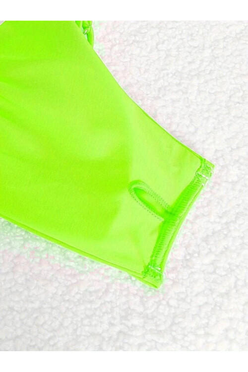 Kadın Neon Yeşil İp Detaylı Astarlı V Kesim Üçgen Bikini Takım PLD24S-3036