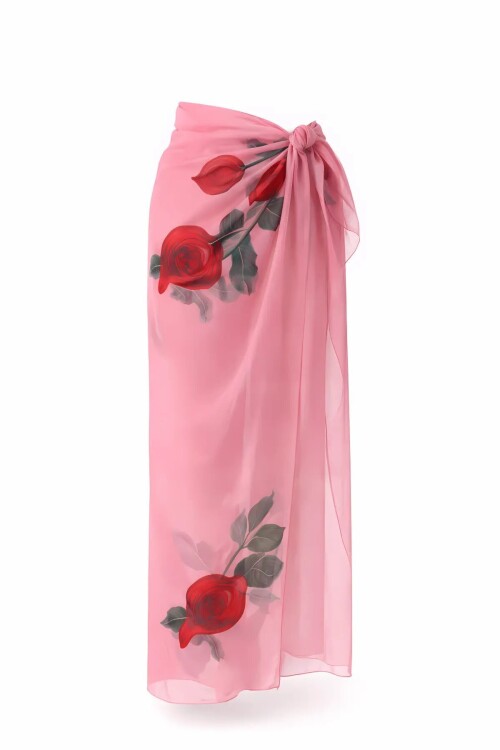 Kadın Pembe İpeksi Dokulu İthal Şifon Pareo PLD26-3182