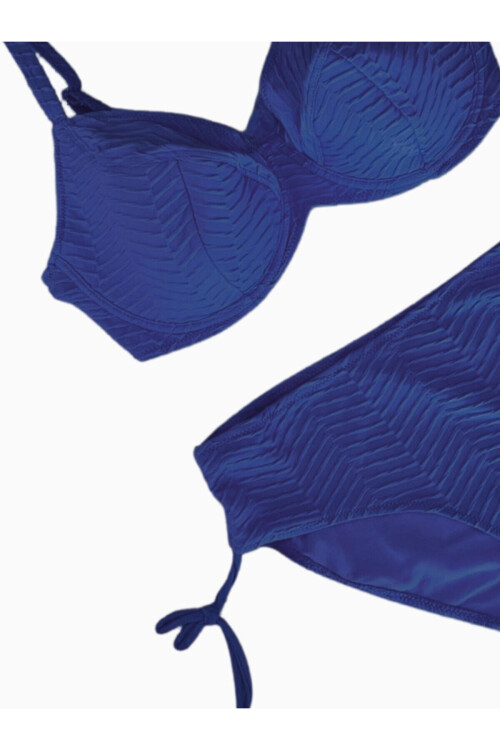 Kadın Saks Mavi Desenli Büyük Beden Astarlı Bikini Takım PLD25S-3022