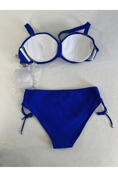 Kadın Saks Mavi Taş İşlemeli Astarlı Bikini Takım PLD25S-3016