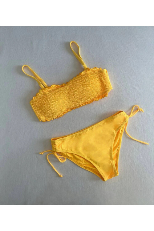 Kadın Sarı Büzgülü Astarlı Bikini Takım PLD25S-3015