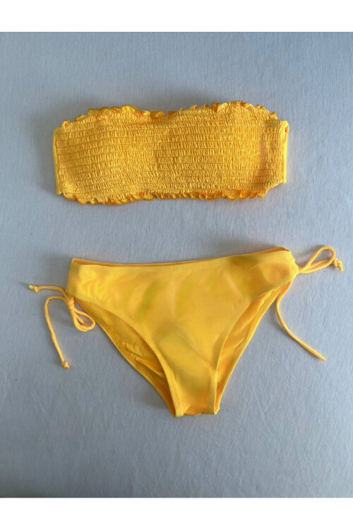 Kadın Sarı Büzgülü Astarlı Bikini Takım PLD25S-3015
