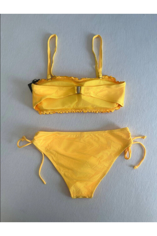 Kadın Sarı Büzgülü Astarlı Bikini Takım PLD25S-3015