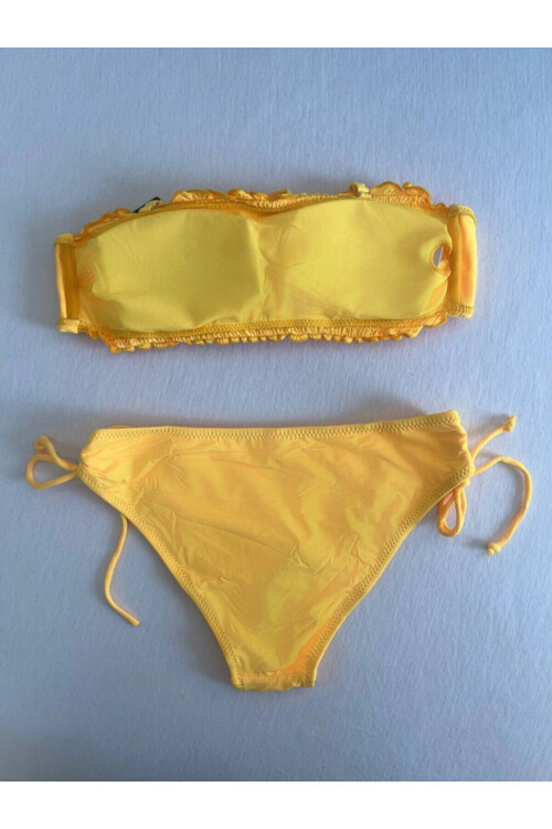 Kadın Sarı Büzgülü Astarlı Bikini Takım PLD25S-3015