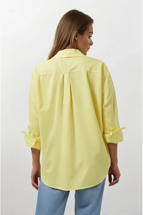 Kadın Sarı Oversize Uzun Basic Gömlek PLD22W-3118