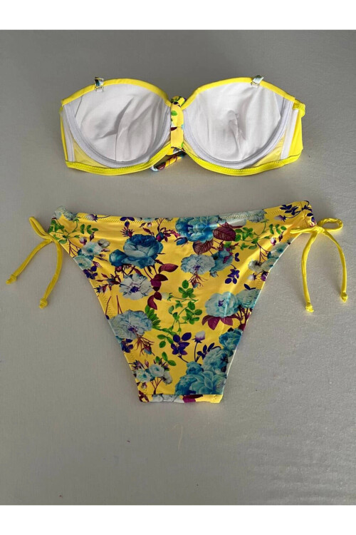Kadın Sarı Taş İşlemeli Astarlı Bikini Takım PLD25S-3018