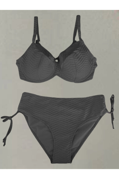 Kadın Siyah Desenli Büyük Beden Astarlı Bikini Takım PLD25S-3022