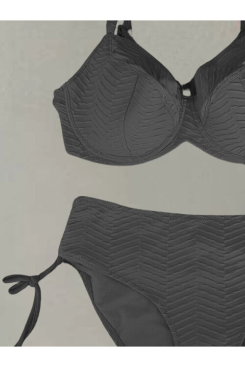 Kadın Siyah Desenli Büyük Beden Astarlı Bikini Takım PLD25S-3022