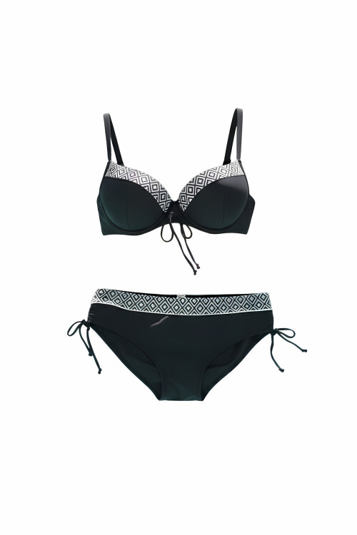 Kadın Siyah Etnik Desenli Büyük Beden Bikini Takım PLD25S-3021