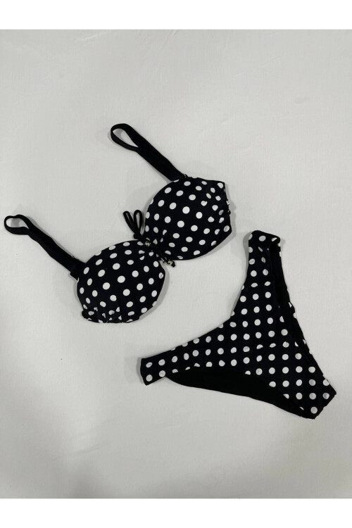 Kadın Siyah Puantiyeli Astarlı Bikini Takım PLD25S-3023