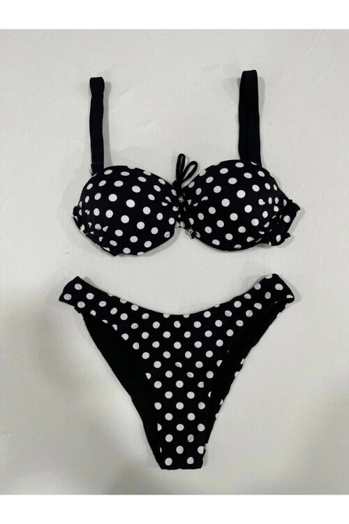 Kadın Siyah Puantiyeli Astarlı Bikini Takım PLD25S-3023