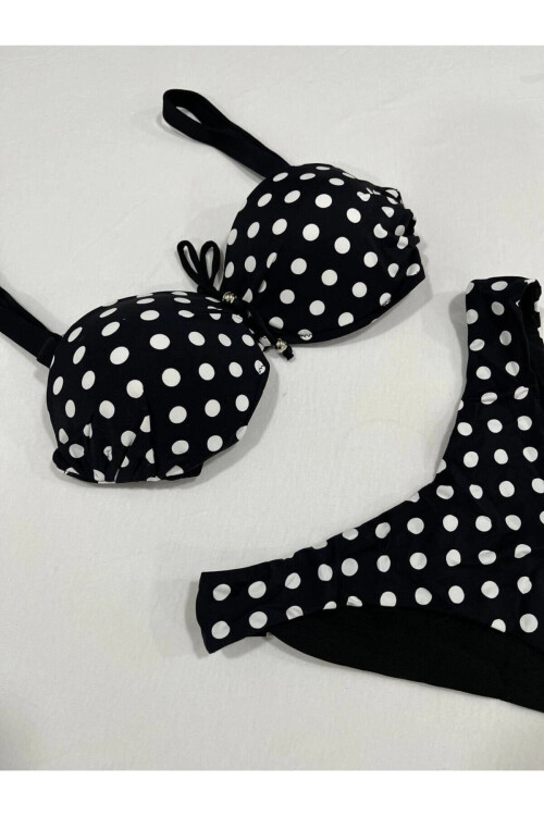 Kadın Siyah Puantiyeli Astarlı Bikini Takım PLD25S-3023