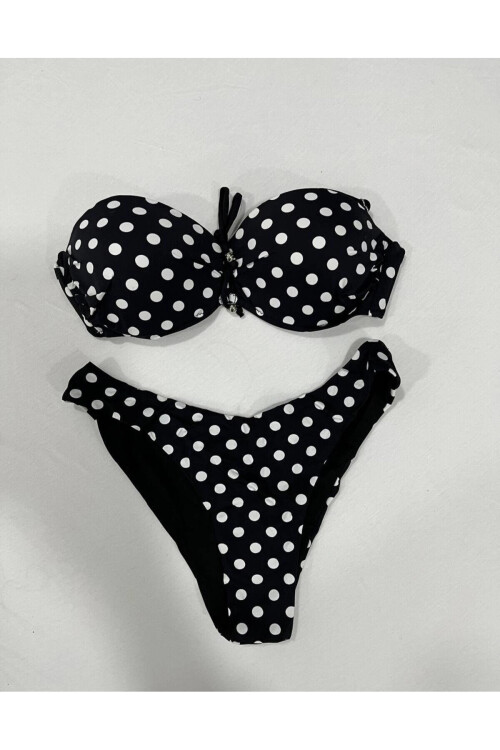 Kadın Siyah Puantiyeli Astarlı Bikini Takım PLD25S-3023