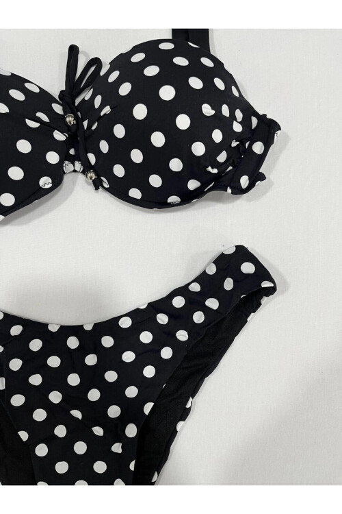 Kadın Siyah Puantiyeli Astarlı Bikini Takım PLD25S-3023