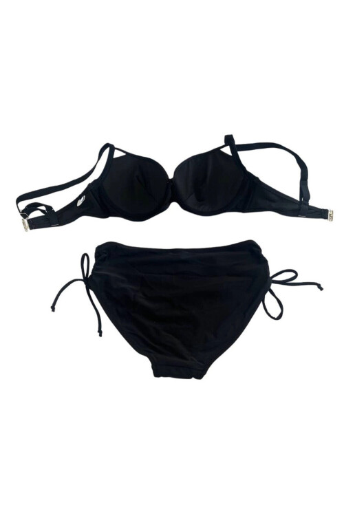 Kadın Siyah Taş İşlemeli Astarlı Büyük Beden Bikini Takımı PLD25S-3010