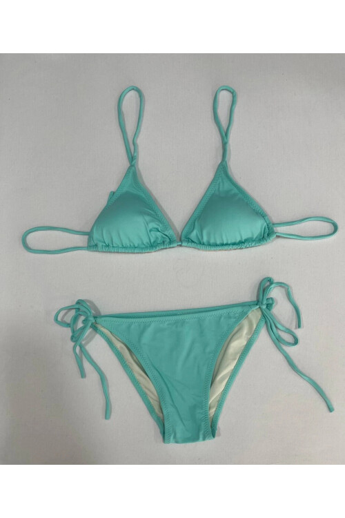 Kadın Su Yeşili Boyundan İp Bağlamalı Üçgen Bikini Takımı PLD25S-3017
